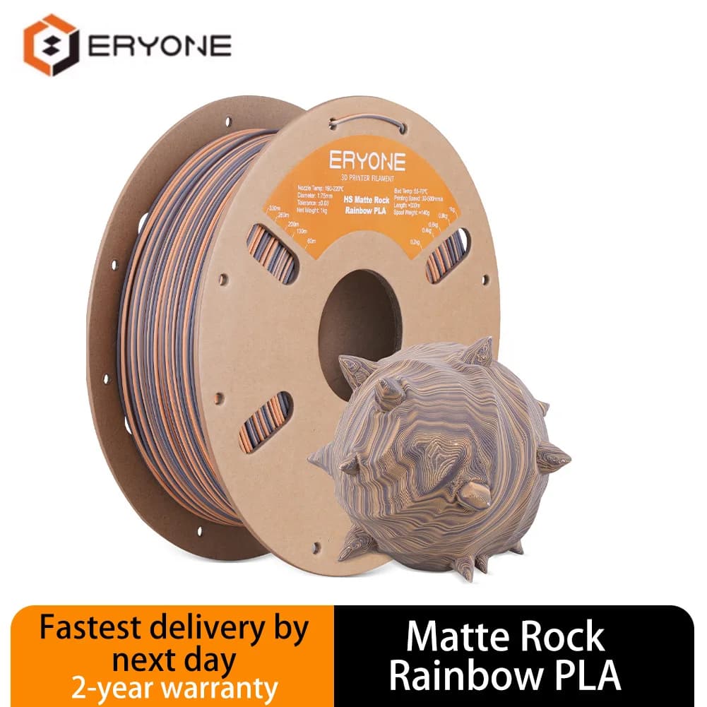 ERYONE Filament PLA Hyper Speed Matte Rock Rainbow 5 kg (5x1 kg), Max 500 mm/s Rock Rainbow colors for a fast and premium 3D print FDM