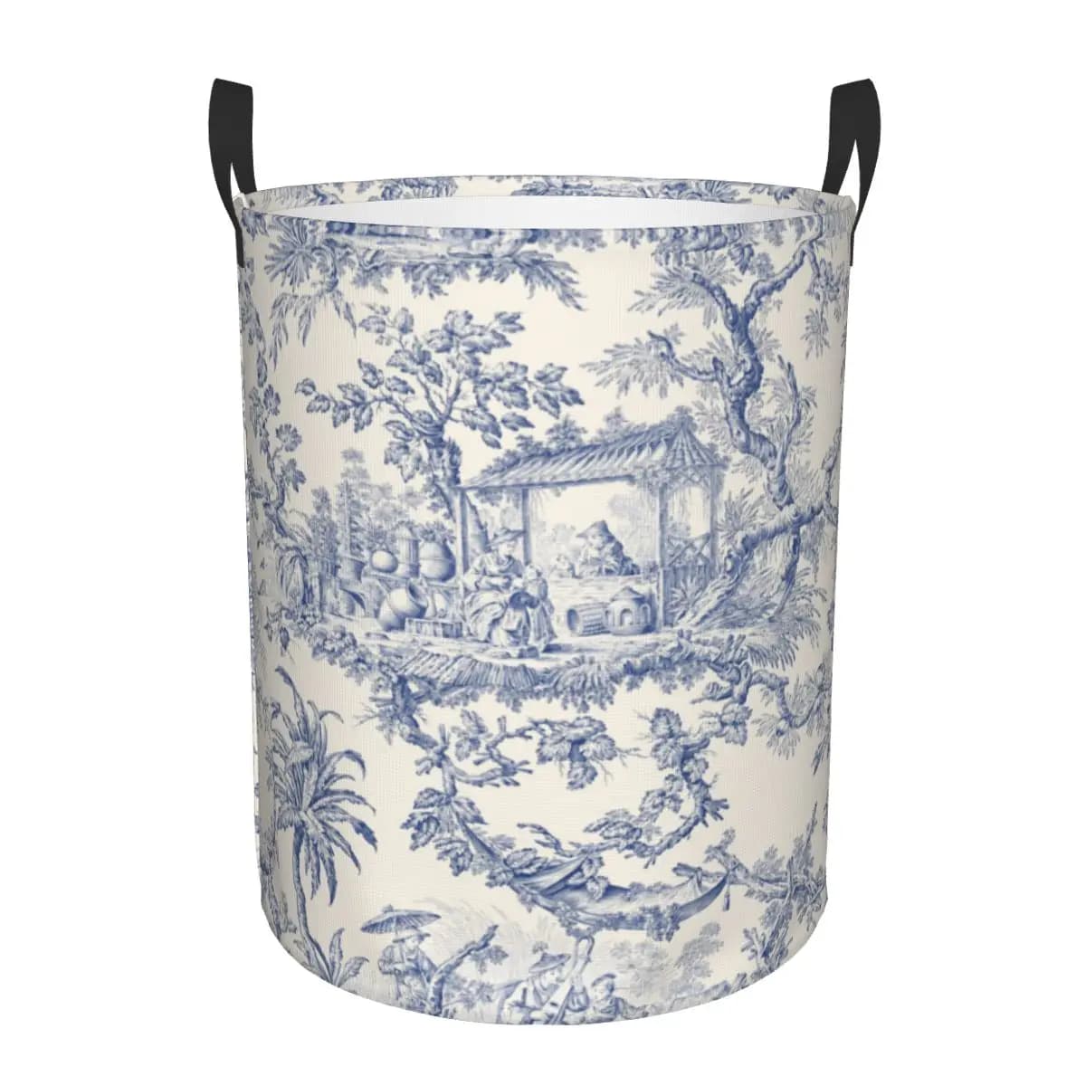 Folding basket with custom Toile De Jouy motifs, folding basket with French pattern for baby toys