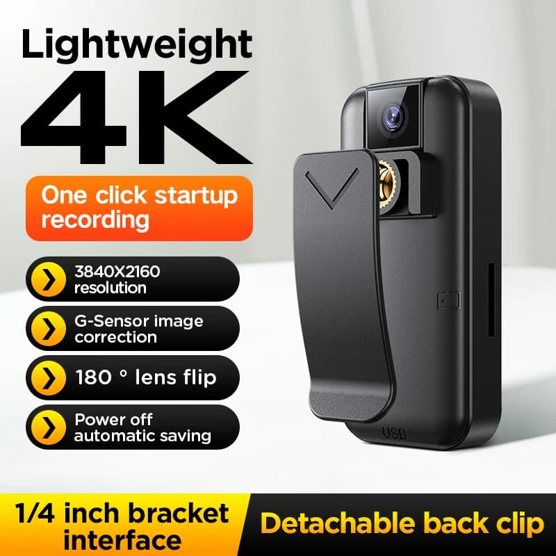 Portable 4K Mini Action Camera with 180° Lens Rotation G-Sensor Calibration, Magnetic Clip Micro Cam for Cycling Fishing Hiking