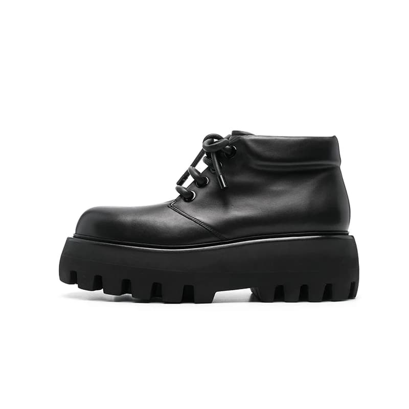 Stivali da moto da uomo alla moda britannica in vera pelle con suola spessa, scarpe da lavoro per escursionismo all'aperto, stivali Chelsea stringati alla caviglia premium