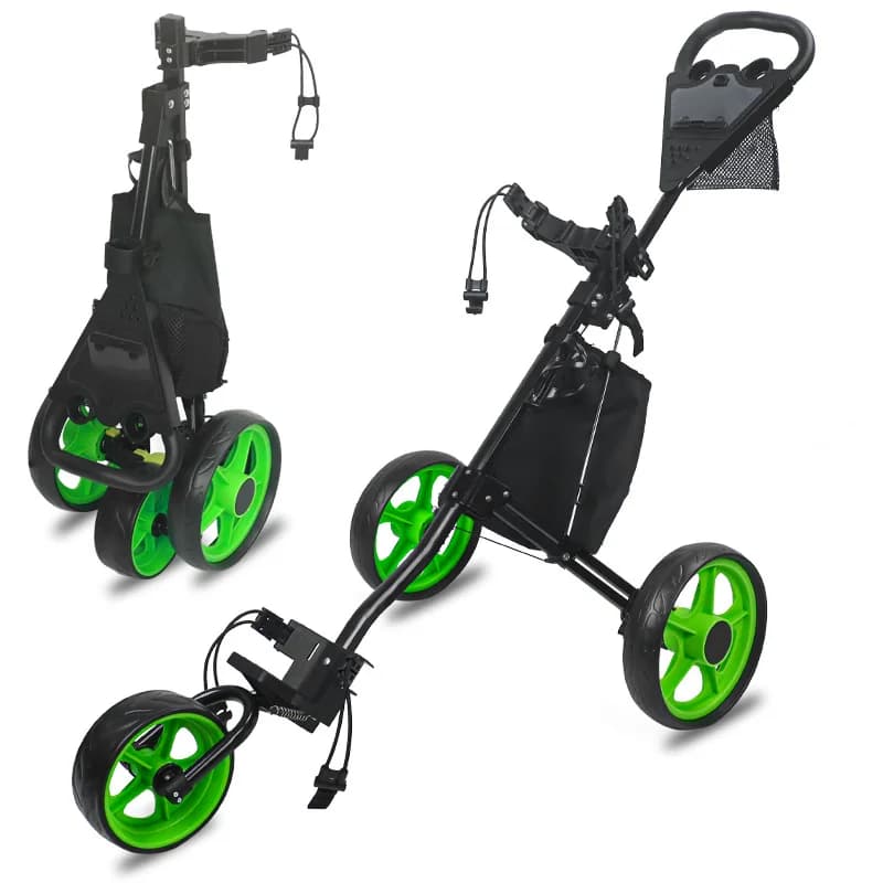 Carrello da golf a tre ruote pieghevole in lega di alluminio per il trasporto della palla.