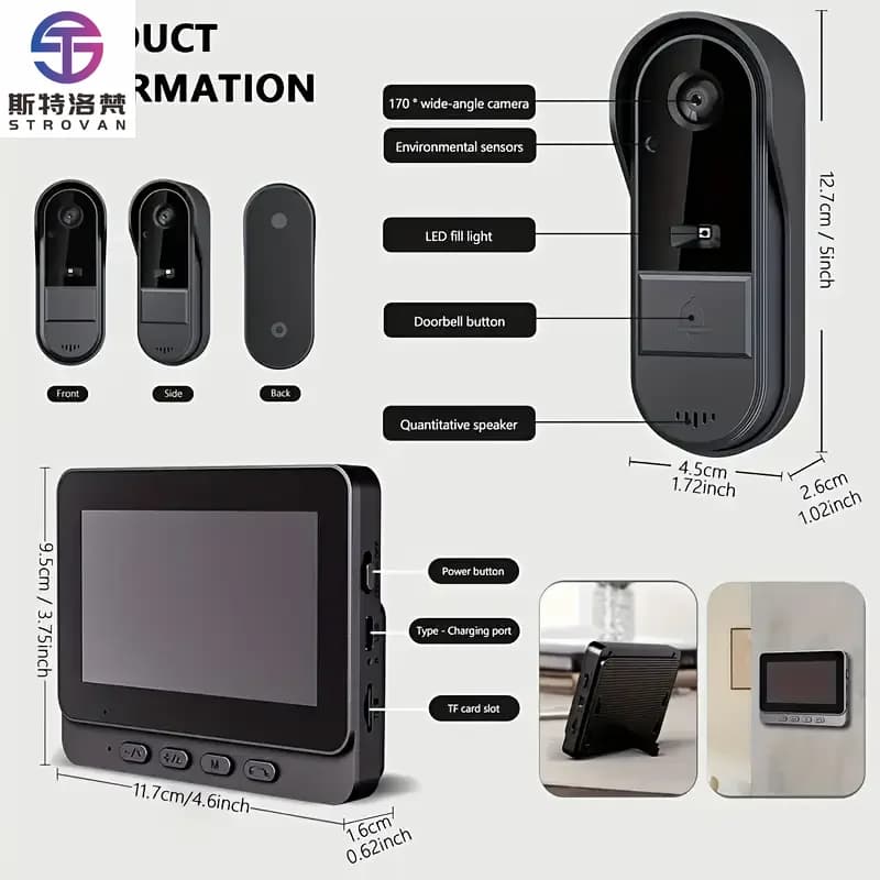 Campanello video wireless HD wireless per casa intelligente senza fili Sicurezza plug and play con design impermeabile audio bidirezionale