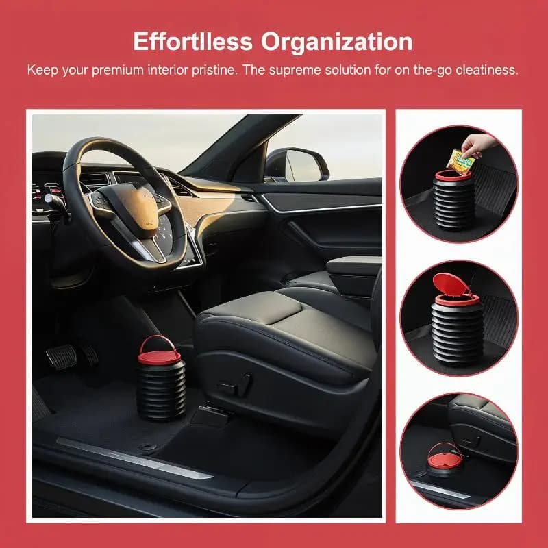 Space-saving 4L Portable Foldable Car Trash Cans with Telescopic Feature
