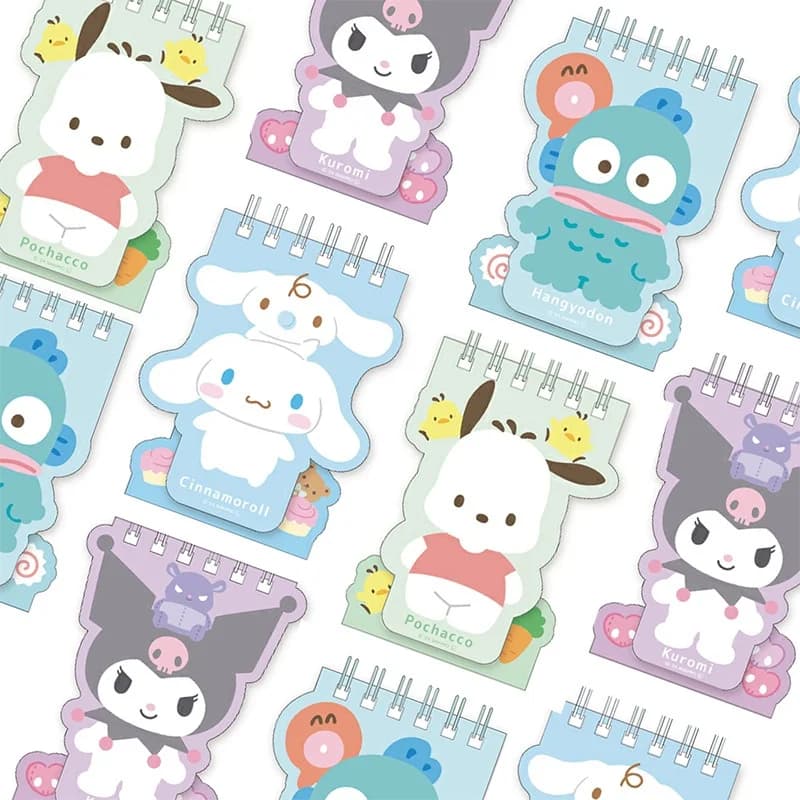 12 pz/lotto Sanrio Kuromi Cinnamoroll Hangyodon Bobina Memo Pad Carino Portatile Note Book Diario Planner Regalo di Cancelleria Forniture Scolastiche