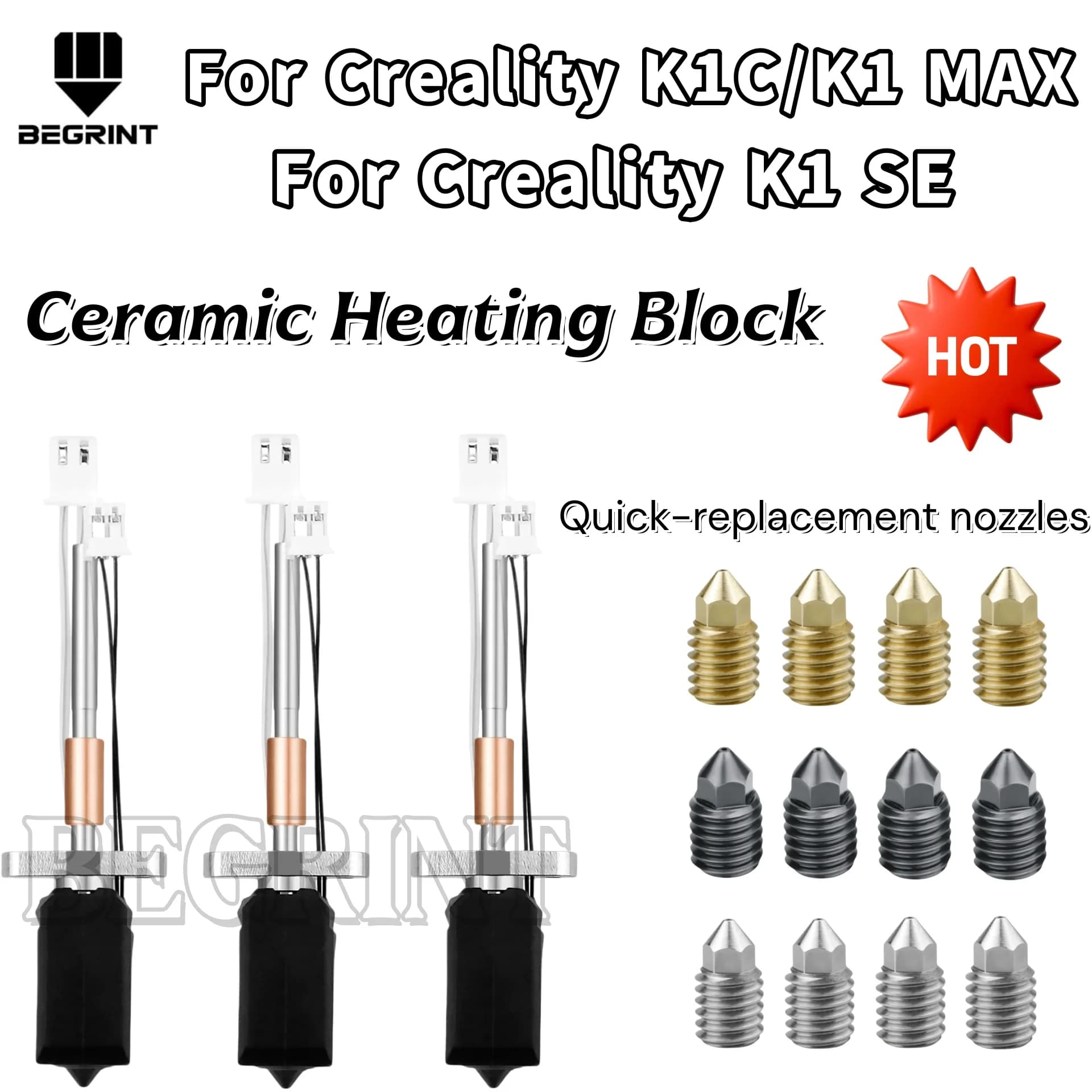 Kit Ugello in Ottone Temprato per Creality K1C/K1 MAX/K1 SE, Hotend 0.2/0.4/0.6/0.8mm per Stampante 3D Creality K1C K1 Max