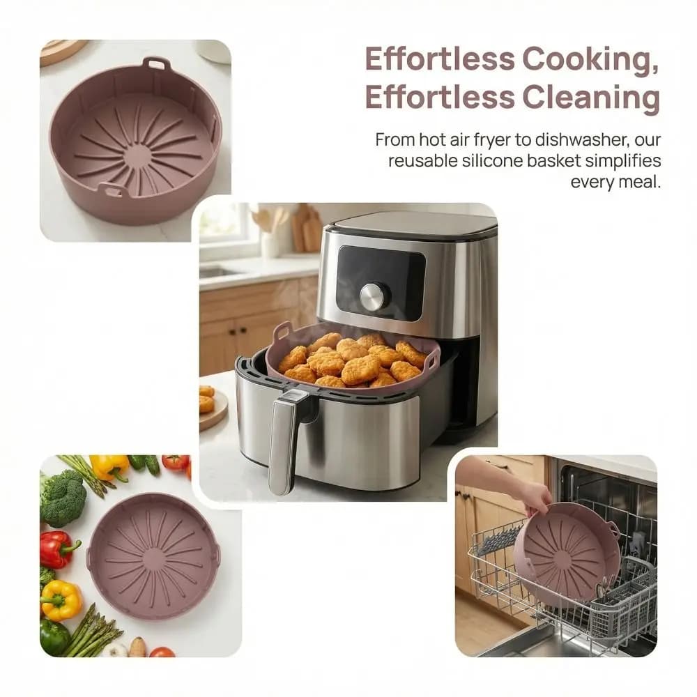 Cestello in Silicone per Friggitrice Antiaderente Lavabile in Lavastoviglie 16CM/6.3IN, Vassoio per Friggitrice a Calore Uniforme per Cottura e Frittura