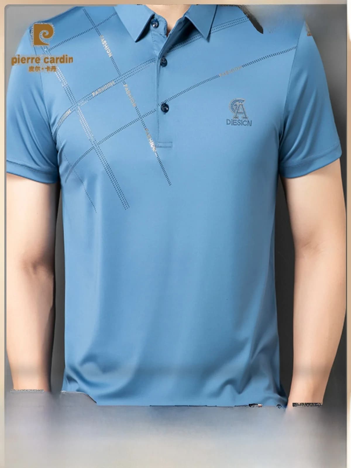 Pierre Cardin Spring Summer Men's Silk Shirt Short Sleeve Laser Patch Print Thin High End T-Shirt Business Casual Style