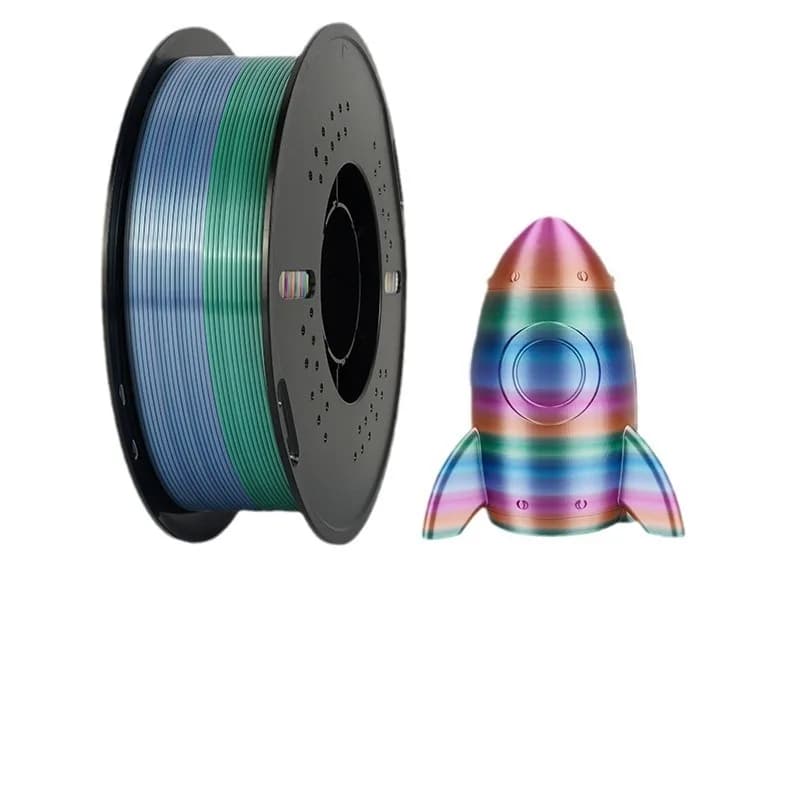 Filamento PLA Seta Bicolore/Tri-Color Sfumato, 1kg Arcobaleno Lucido 1.75mm per Stampante 3D