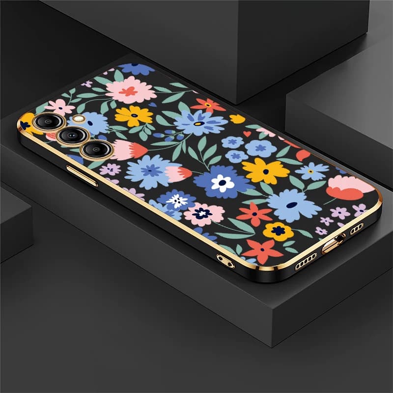 Custodia per telefono per Samsung Galaxy A13 5G A73 A23 A32 A42 A52 A33 A53 A12 A22, cover in silicone placcato con motivo floreale alla moda