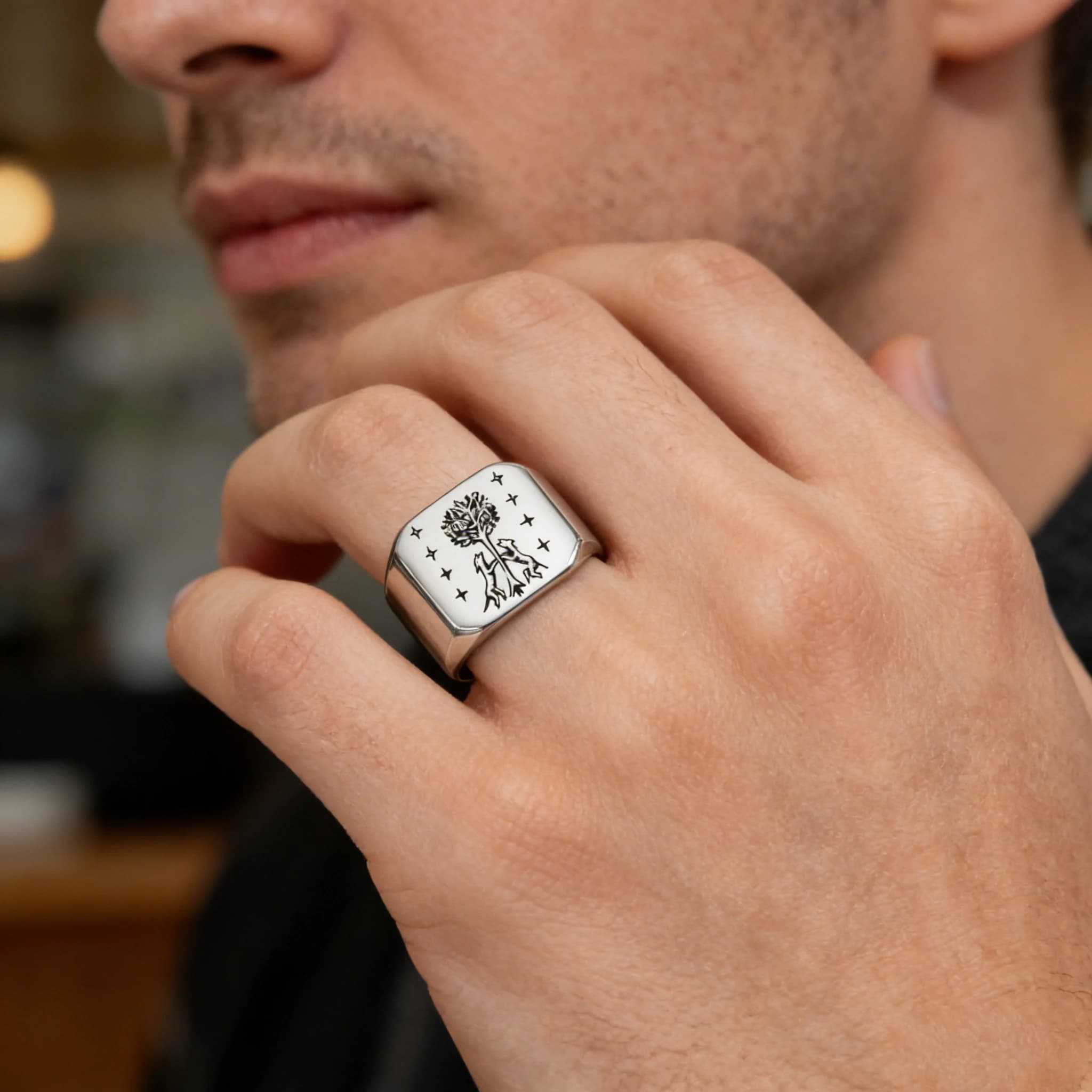 Custom Square Ring with Laser Engraving, Stainless Steel Jewelry with Logo, Portrait or Custom Letter, Family Gift, Men and Women