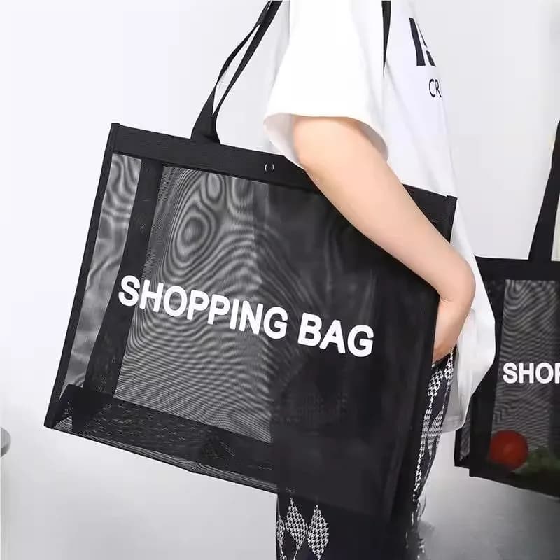 Borsa per il trucco nera portatile, borsa a rete grande per strumenti per lo styling dei capelli, borsa per ombretti, borsa per la spesa, borsa in tela ecologica