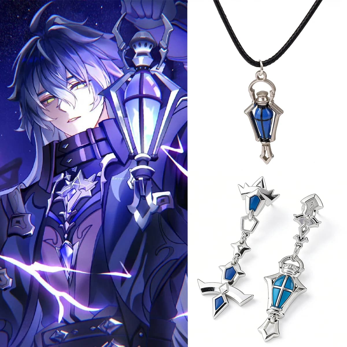 Game Genshin Impact Lightkeepers Flins Pendant Necklace Kyryll Chudomirovich Flins Earrings Cosplay Jewelry Accessories Gifts