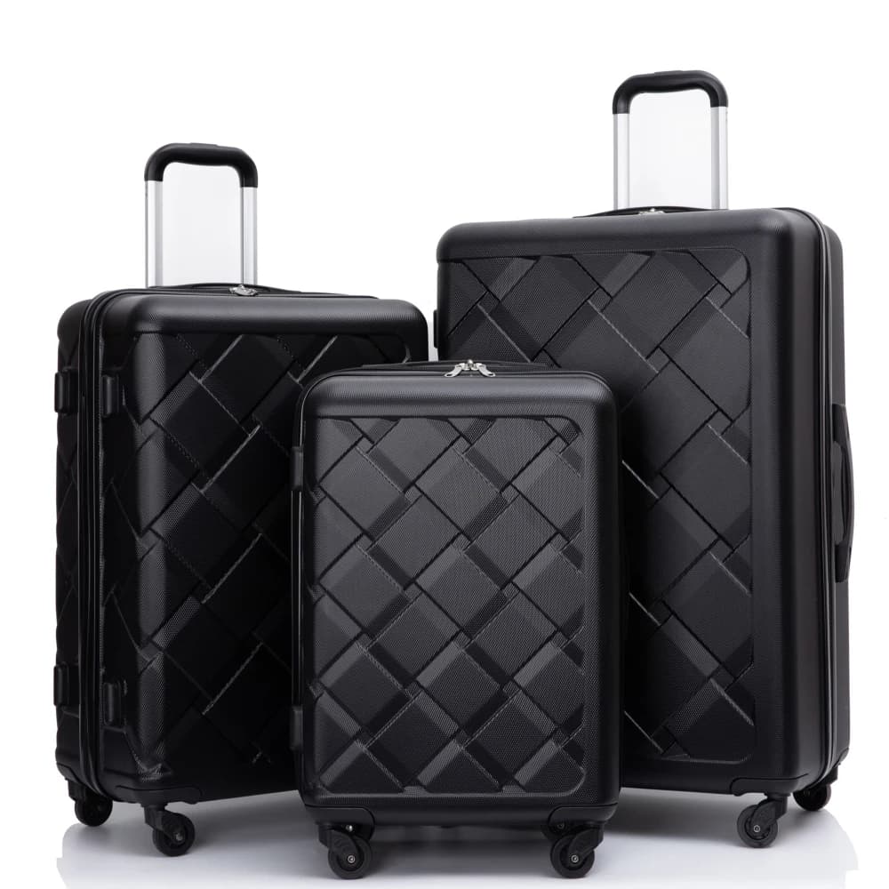 Set di Valigie da Viaggio Nere 8 Pezzi in ABS Rigido con Ruote a 360° ° Ruote girevoli leggere con borsa e 4 borse portaoggetti