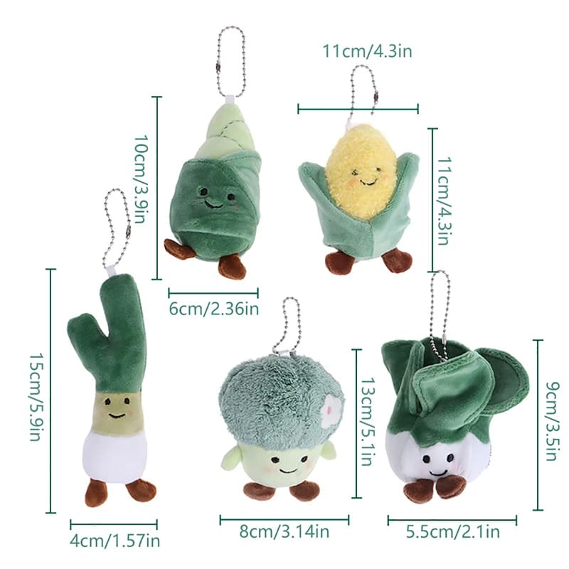 Peluche a forma di verdura: Cavolo, Mais, Broccoli - Ciondolo Morbido Imbottito, Portachiavi, Decorazione per Zaino, Borsa, Auto, Regalo per Bambini