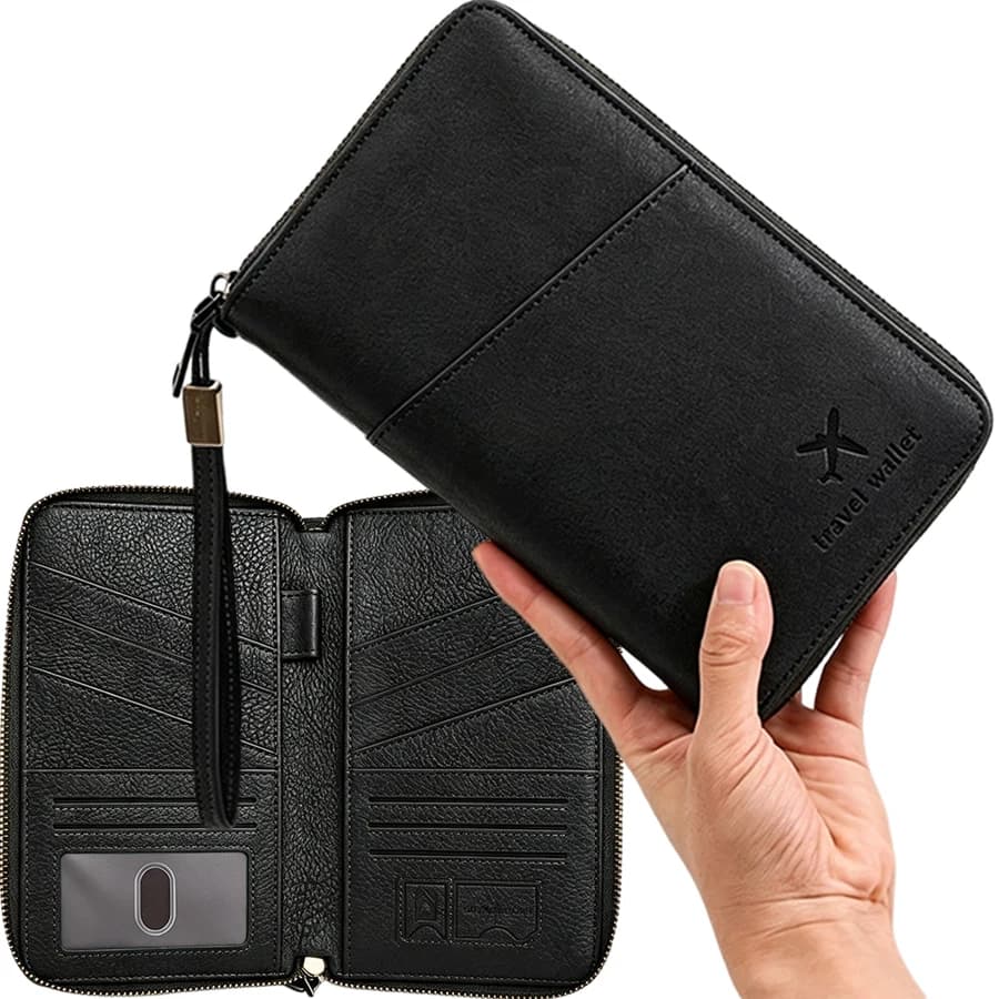1pc Travel Passport Holder, Zipper PU Leather Document Wallet with Hand Strap, Multi Slots Card Passport Organizer for Travel