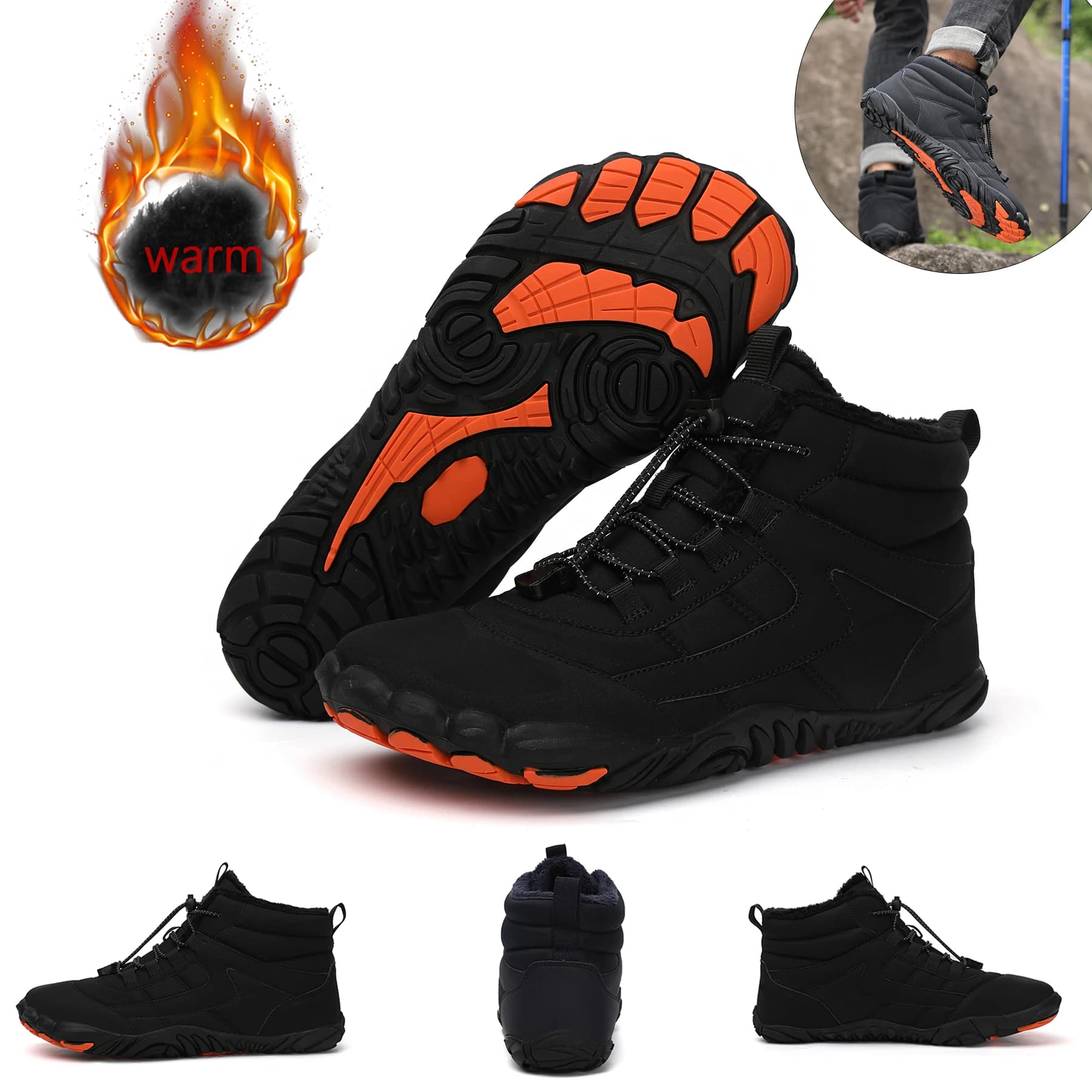 Men's Winter Trekking Snow Boots winter snow boots lined with fur water resistant shoes lightweight Trekking boots Casual warm non-slip
