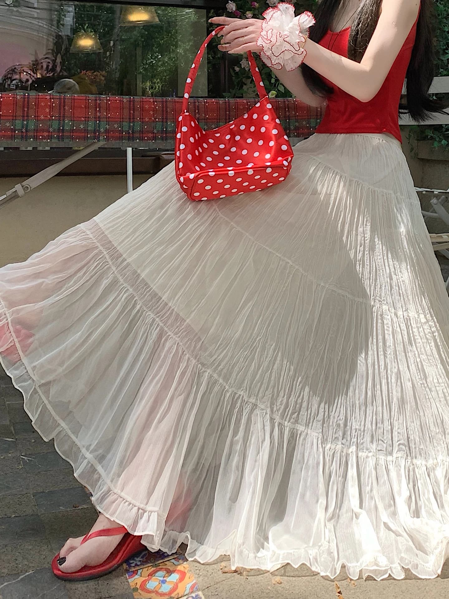 Gonna estiva Dopaamine con volant, gonna a mezza lunghezza da donna, gonna a strati drappeggiata, texture dolce, ampia gonna a balze, vestito lungo da fata