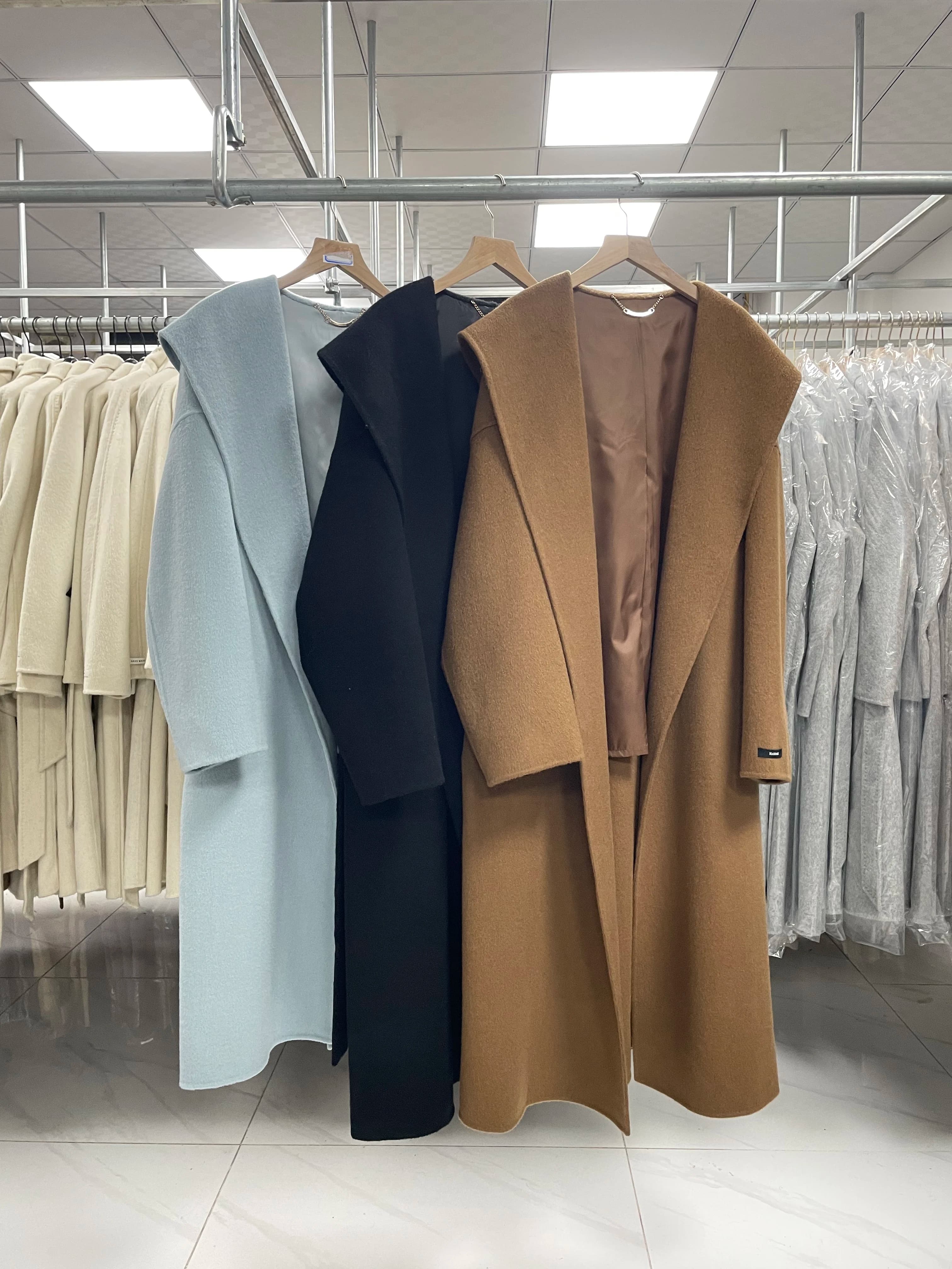 Nuove donne 100% lana cappotto double face moda femminile risvolto allentato cucito a mano doppio lato cappotto di lana femminile marea fit autunno inverno