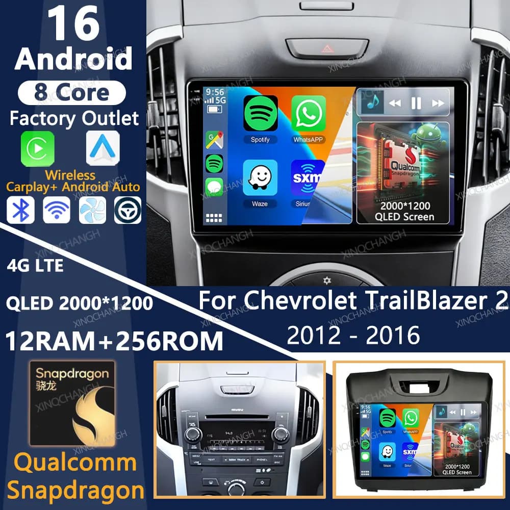 Android 16 Car Radio For Chevrolet TrailBlazer 2 2012 - 2016 Qualcomm Multimedia Video Player BT 4G WIFI 2DIN Carplay Auto QLED