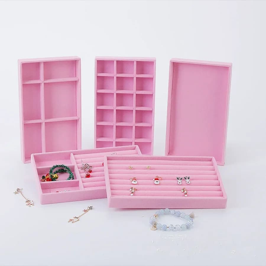 High Quality Flannelette Jewelry Display Tray Blue Pink Dark Green Storage Organizer For Rings Earrings Necklaces Bracelets Pend