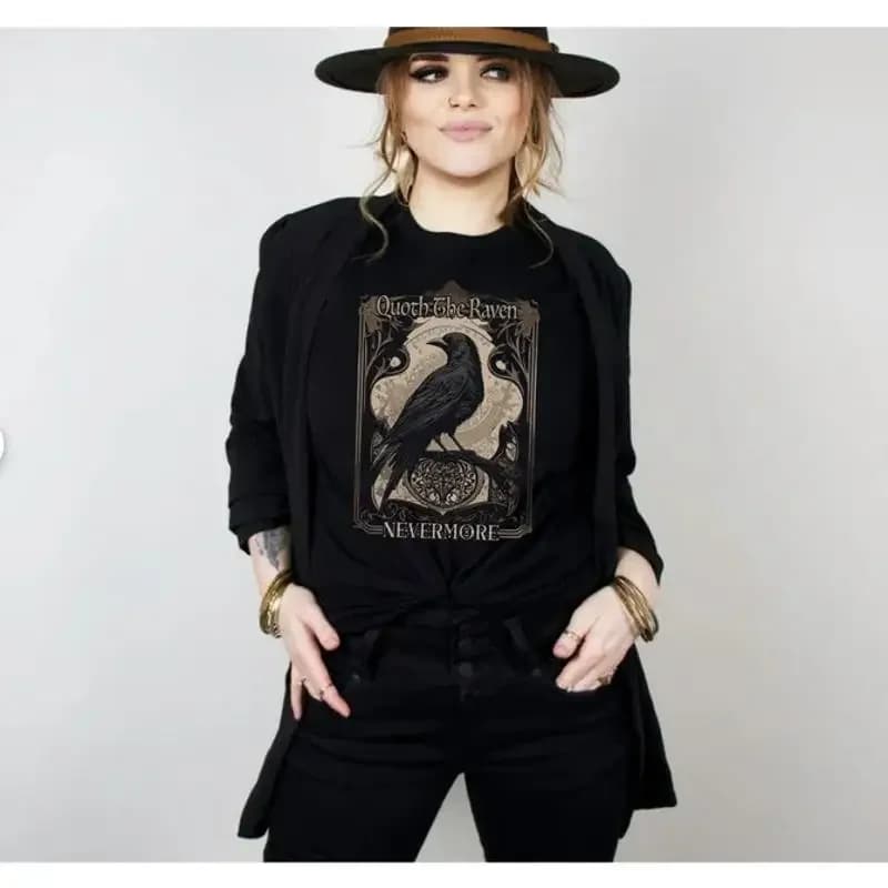 New T Shirt Custom Raven Tarot Card Whimsigoth Dark Acadamia Crow