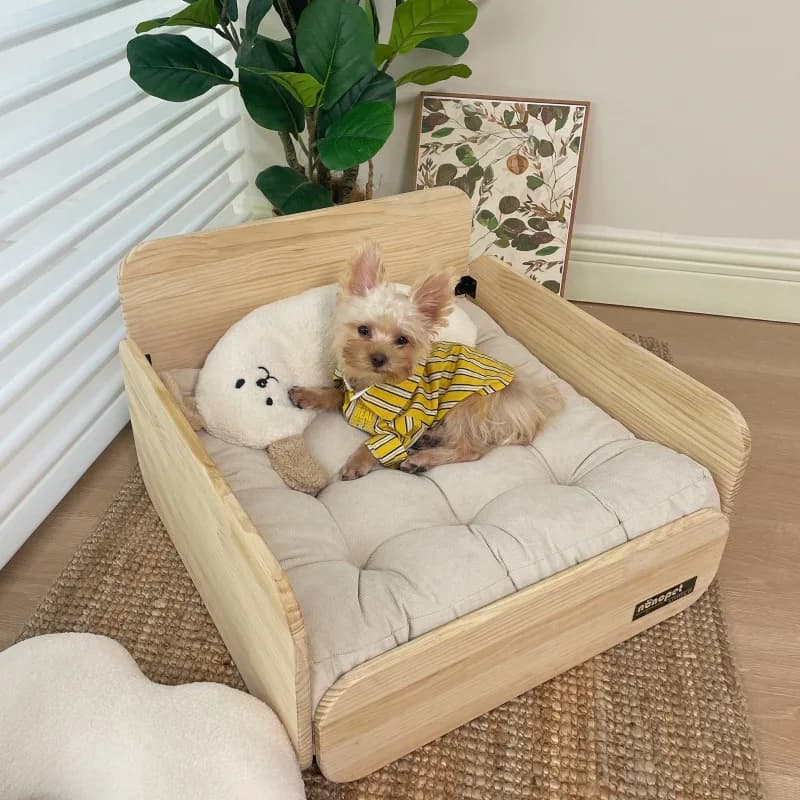 Square Wooden Cat Bed Cave Elevated All-Season Bed For Cats & Small Dogs Modern & Functional