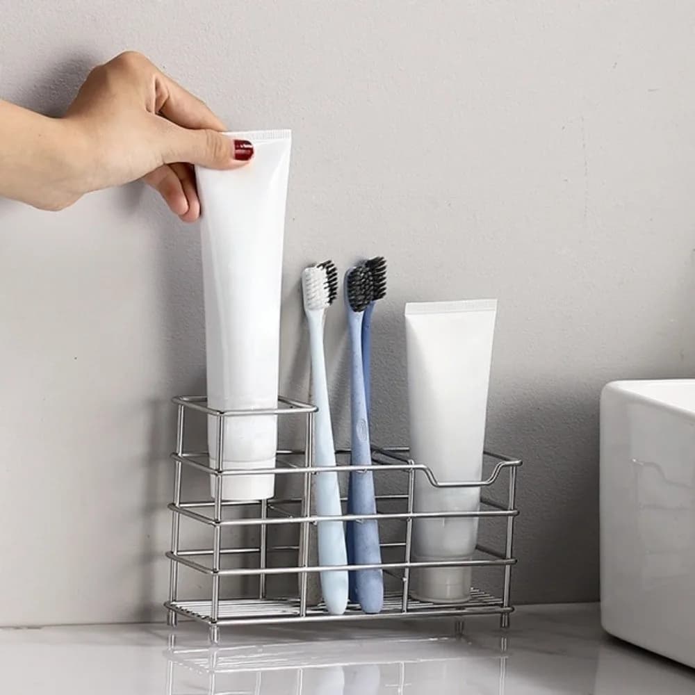 304 Stainless Steel 6 Grids Toothbrush Holder Ventilated Easy To Clean Shower Table Bracket Saving Space Hanging