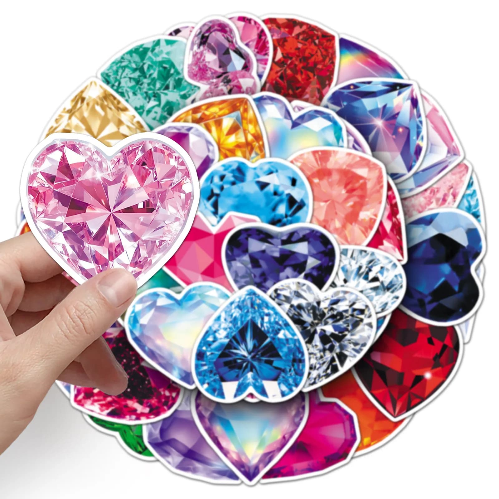 10/50 pezzi adesivi a forma di cuore con pietre preziose diamante smeraldo zaffiro adesivo per telefono computer notebook cancelleria giocattoli fai da te segreti