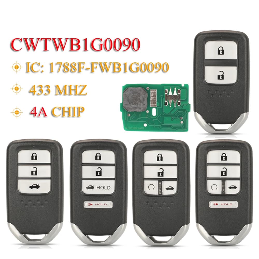 Jingyuqin muslimah Car Keyless Smart Remote Key Fob 433MHz FSK 4A Chip per Honda Accord NEW Inspire envio Accord Crider City