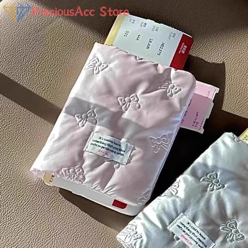 PU Passport Cover Pink Bowknot Design Multifunction Card Holder Certificate Organizer Travel Bag