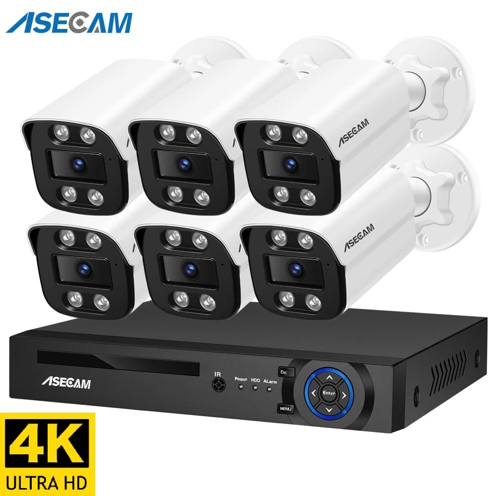 New 8MP Security Camera System Kit 4K Audio Microphone H.265 POE NVR AI Color Night Home Surveillance Camera Outdoor Xmeye Set