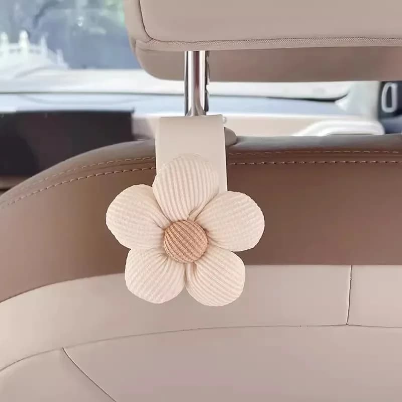 Ganci per auto a forma di fiore da 2 pezzi - Organizer per sedile posteriore per sedile/carriero/borsa, ganci per riporre senza trapano con simpatico arredamento automatico (antideslizante)