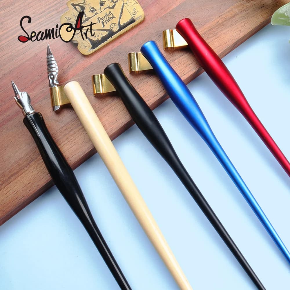 SeamiArt 1pc Multifunctional Dip Pen Holder with Flange 5pcs Pen Nib set For Artist Anime Comic Calligraphy