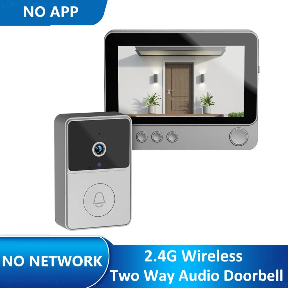 Citofono audio bidirezionale wireless da 2,4 Ghz Visione notturna a infrarossi Monitoraggio porta Videocamera per campanello Schermo IPS da 4,3 pollici Vista 640x480P