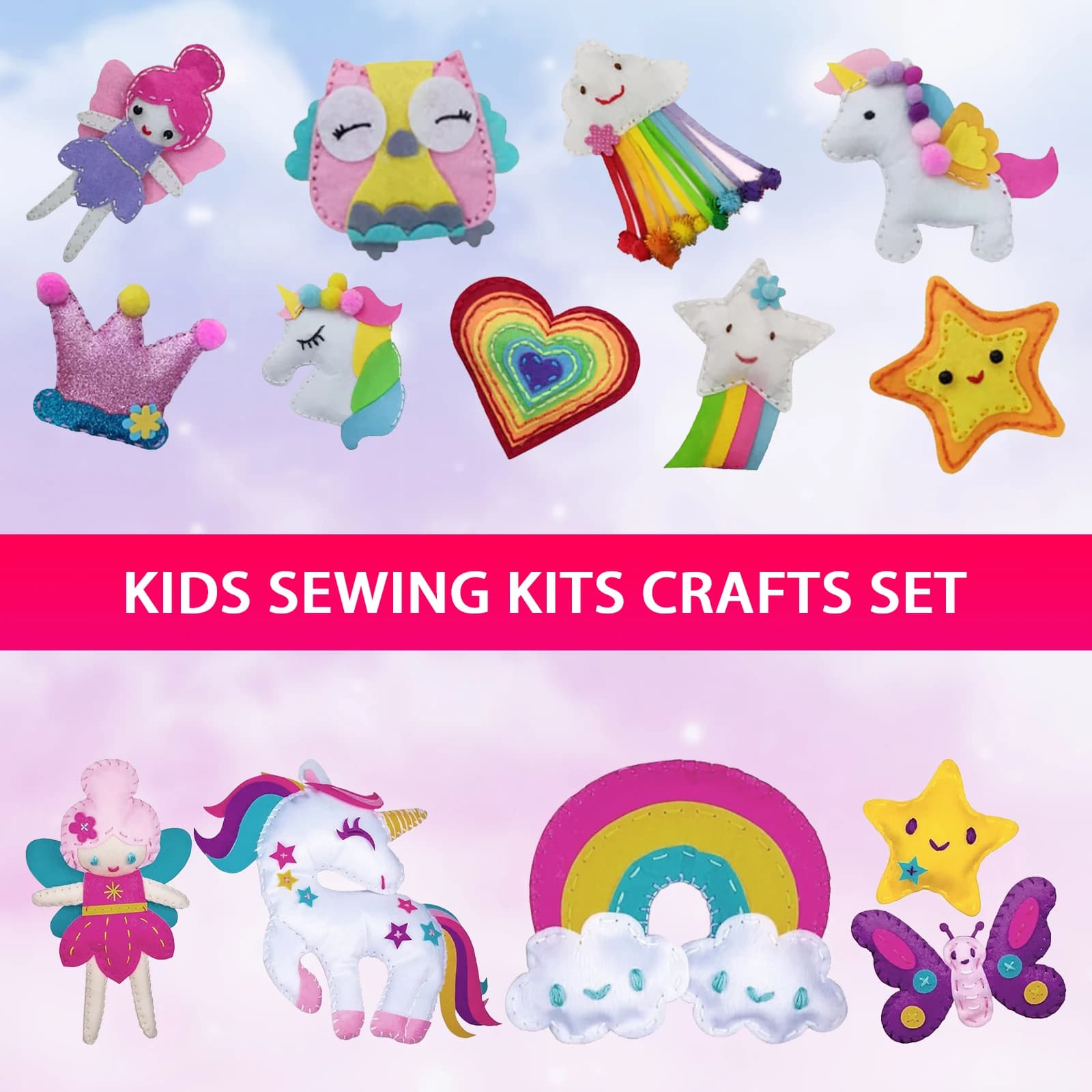 9/5 pezzi kit da cucito fai da te kit da cucito creativi per bambini set di artigianato educativo fai da te artigianato in feltro kit da cucito per principianti set di giocattoli fai da te in feltro