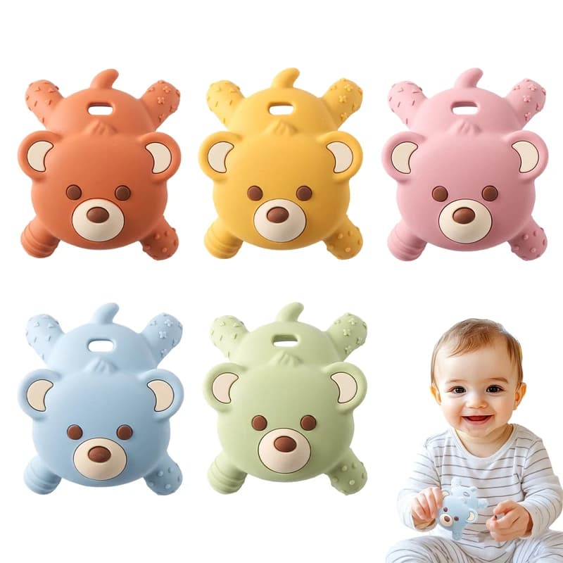 Massaggiagengive in Silicone 1pc, bambino per uso alimentare 0-12 mesi, anello per la dentizione giocattoli sensoriali per bambini piccoli, accessori per giocattoli in Silicone per orsi dei cartoni animati