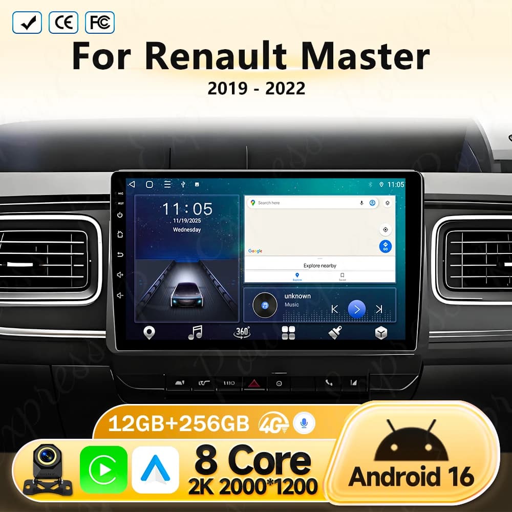 Autoradio per Renault Master 2019 2020 2021 2022 Lettore Multimediale per Auto con GPS Navigazione Wireless Carplay Senza Lettore DVD 2Din