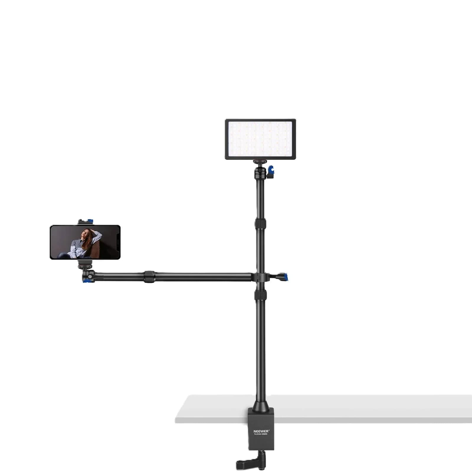 Supporto da tavolo per fotocamera sopraelevata con braccio di prolunga telescopico a 2 sezioni Supporto per telefono Adattatori a vite con teste a sfera