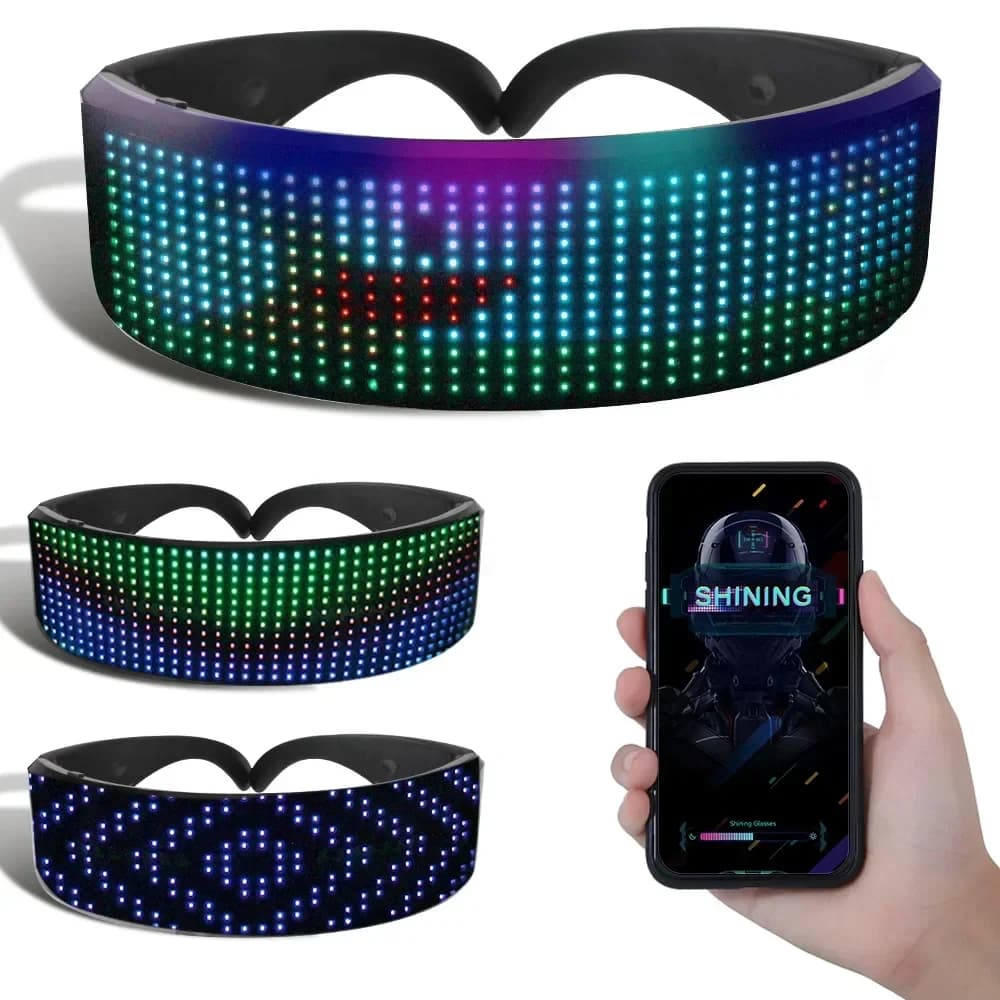 Occhiali LED con controllo tramite app, occhiali futuristici luminosi, occhiali luminosi per feste, bar, festival, performance