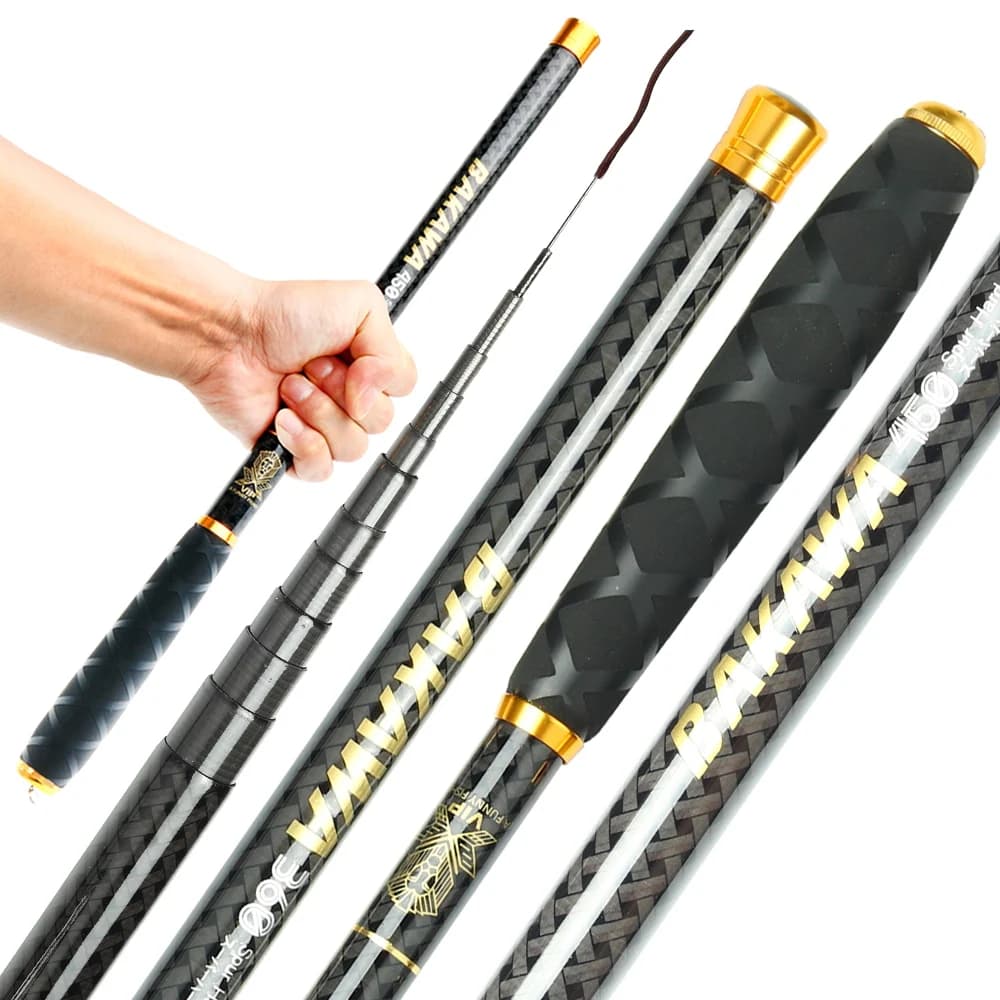 BAKAWA Canna da pesca ultraleggera super dura in fibra di carbonio portatile per carpa d'acqua dolce Stream Pole Pesca 3.6M 4.5M 5.4M 6.3M 7.2M