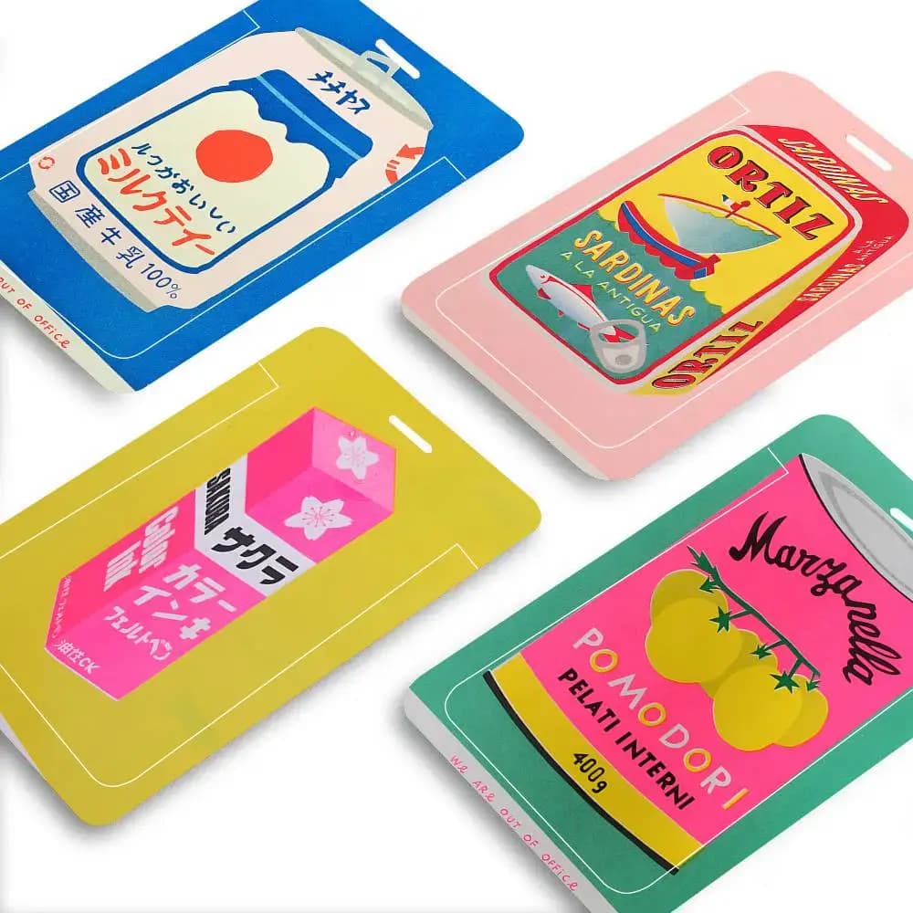 Porta Tessere con Cordino Nero per Studenti, con Design a Tema Giapponese: Succo di Limone Rosa, Inchiostro Floreale, Sardine in Scatola, Pomodoro, per Tessere Mensa e ID Campus