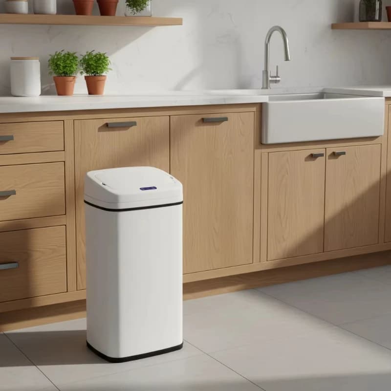 60-liter white sensor smart trash can with lid, battery-powered, suitable for kitchen and office use