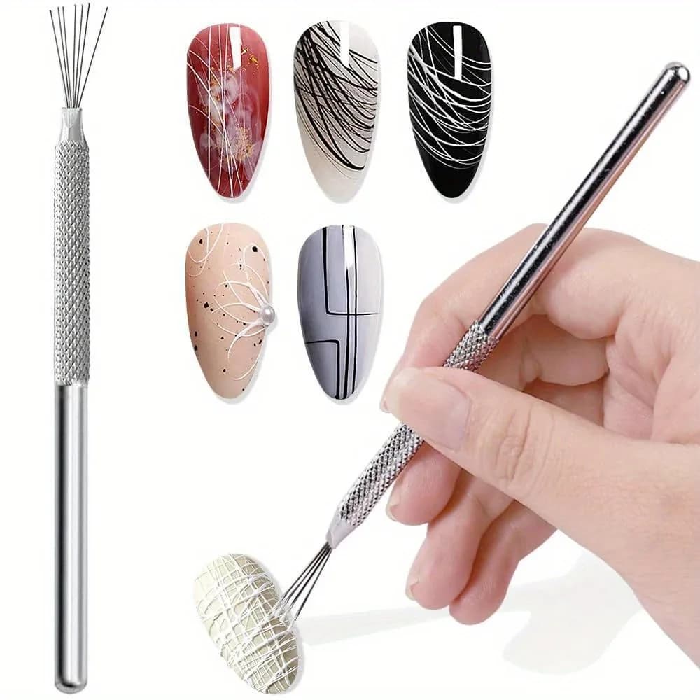1/2/3 Brushes Ultra-thin Brushes 7 Nail Art Tips, Stainless Steel Tools Foldable for Rowing Drawing