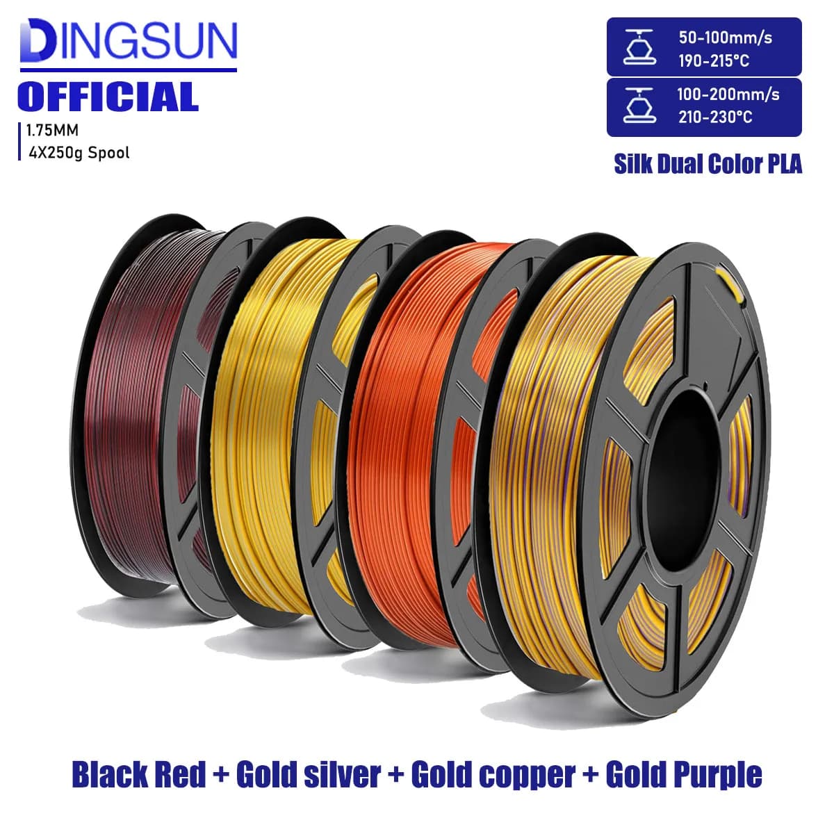 Filament PLA in silk from 1.75 mm to double color, 3D printer filament similar to metal, accuracy ±0.02 mm, suitable for most FDM printers
