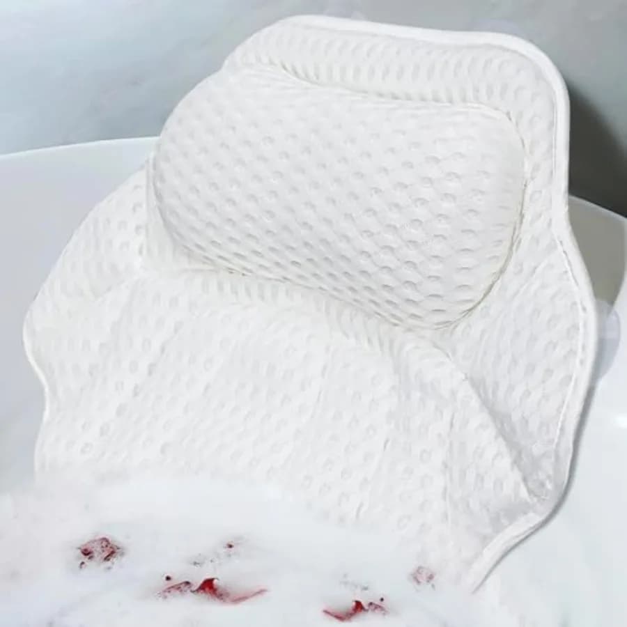 Luxury Bathroom Cushion - 4D Network Bathtub Bearing with 4 Anti-slip Suction cups for Head Support, Column and S ergonomic Back