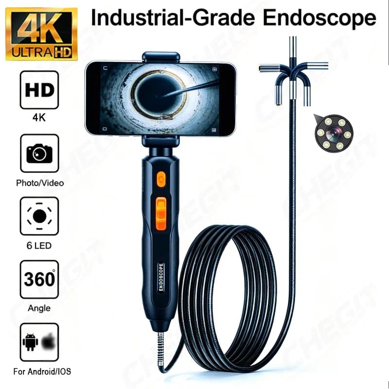 4K UHD Nuovo 360 ° Telecamera Endoscopica Articolata per Ispezione, Boroscopio IP67 Compatibile con Telefoni Android/iOS