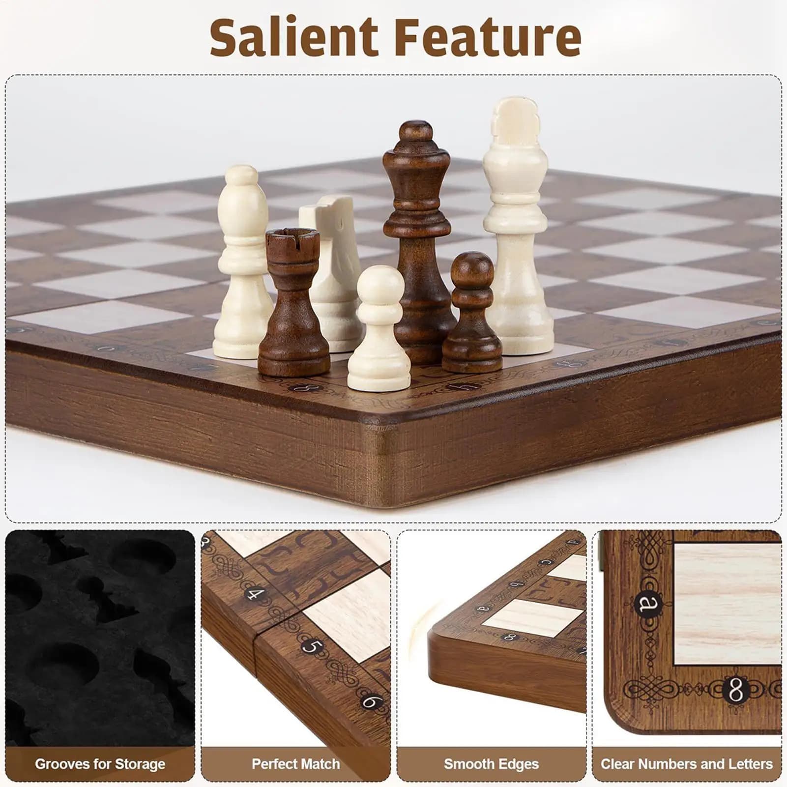 Set da gioco di scacchi con design pieghevole Set di scacchi magnetici in legno Giocattoli da viaggio per l'aula Sala d'attesa Viaggio in auto Parco all'aperto a casa