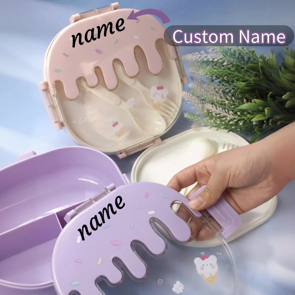 Porta Pranzo Personalizzato con Nome, Scatola Bento Personalizzabile per Gelato, Contenitore Personalizzabile, Porta Pranzo Carino, Porta Pranzo Diviso con Cartoni Animati/Design Adorabile