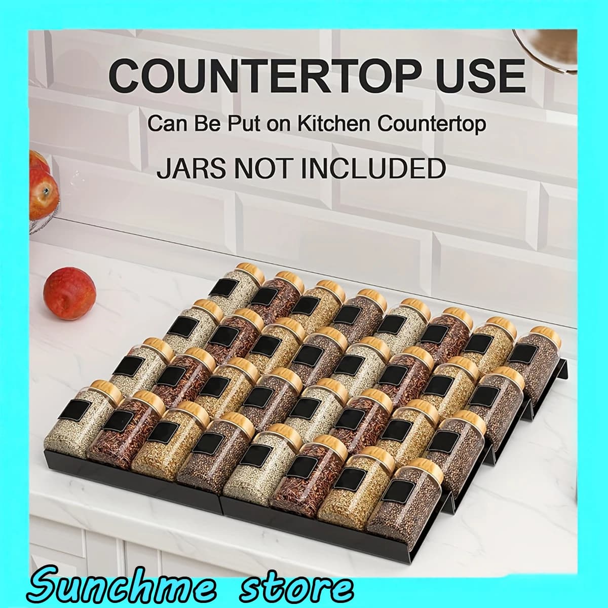 6 Piece Black Expandable Spice Drawer Organizer Set Carbon Steel Adjustable Rack for Kitchen Cabinet Countertop Storage for Jars