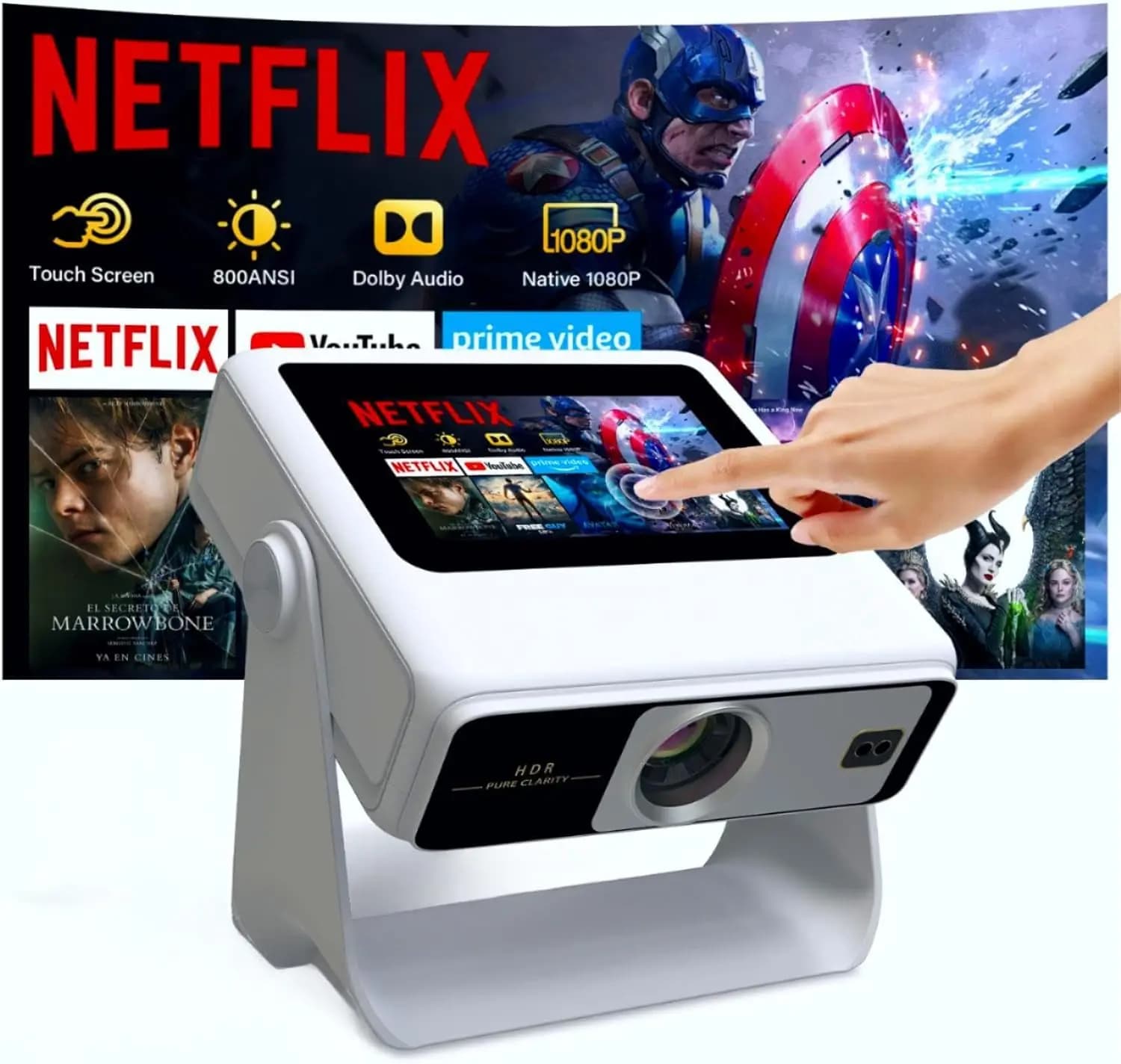 Wifi Bluetooth Projector Native 1080p 4k Support Touch Screen Auto Focus Smart Portable Built In Apps Game Movie Outdoor Bedroom